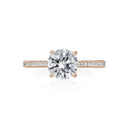 Perfect for the lover of classic, timeless design! Small diamonds are set 3/4 way around this beautiful 18K Rose Gold semi-mount. This mounting can be made to fit any size diamond! Center stone not included. 