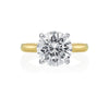 Jack Kelege makes the most beautiful solitaire engagement rings that have gorgeous hidden details for the wearer to enjoy. Although the shank of the ring is made in 18K yellow gold, the diamond is set in a 18K white gold head to reflect bright white light.  From the side profile, the wearer gets a glimpse of beautiful etched carvings and intricate milgrain detail. Center diamond is not included in the price shown. 
