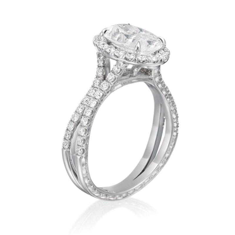 Moyer Collection 18K White Gold 0.72ctw Diamond Halo Split Shank Engagement Ring Semi-Mounting-  KGR1216