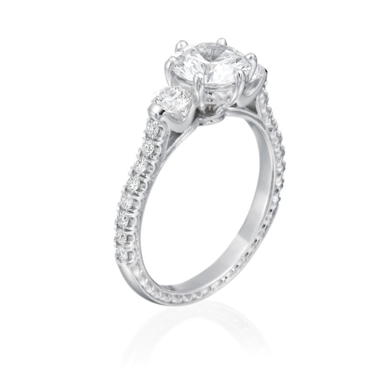 Moyer Collection 18K White Gold 0.28ctw Diamond Three-Stone Engagement Ring Semi-Mounting- KGR1071