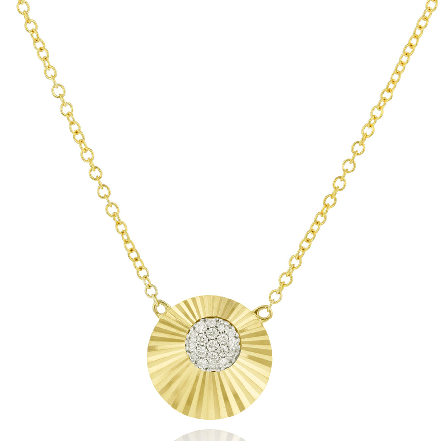 Yellow gold diamond mini Aura necklace, (0.08 ctw). Aura, the distinctive atmosphere or quality that seems to surround and be generated by a person, thing, or place.