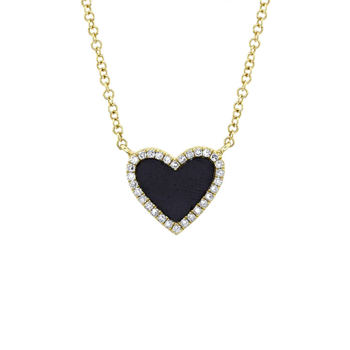 14K White Gold Diamond & Black Onyx Heart Necklace - SC55012621