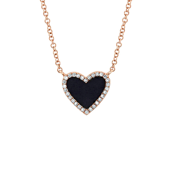 14K White Gold Diamond & Black Onyx Heart Necklace - SC55012621