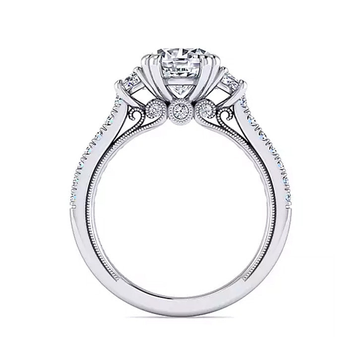 Gabriel & Co 14k White Gold Cushion Cut Three-Stone Diamond Engagement Ring - ER9186R6W44JJ