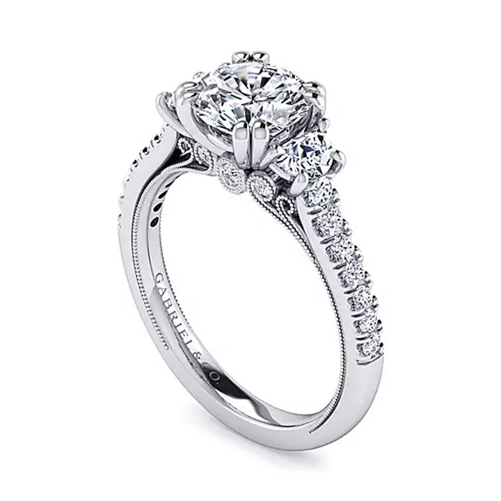 Gabriel & Co 14k White Gold Cushion Cut Three-Stone Diamond Engagement Ring - ER9186R6W44JJ