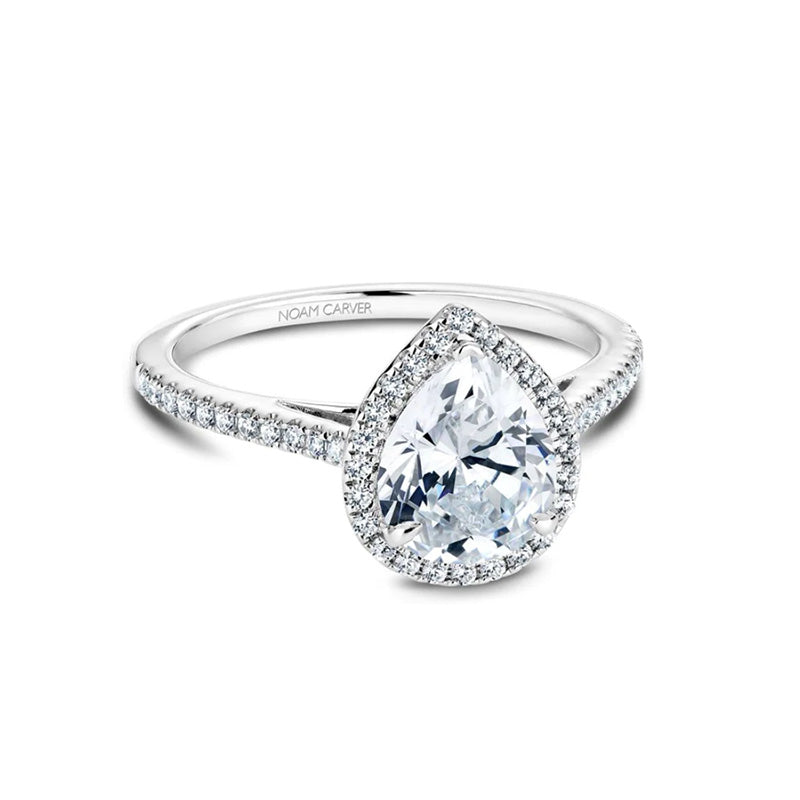 Noam Carver 18K White Gold Pear Shape Diamond Halo Engagement Ring Semi-Mounting -  B094-04WA