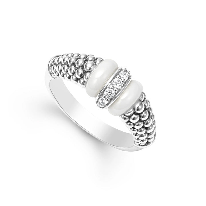 Lagos White Caviar Ceramic Diamond Ring - 02-80732-CW6