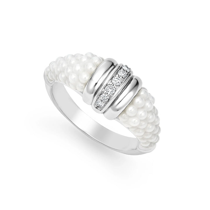 Lagos White Caviar Ceramic Diamond Stacking Ring - 02-80640-CW6