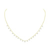 This fashionable 18K yellow gold diamond necklace features 19 individual round brilliant diamonds of F-G color, VS-I Clarity. 