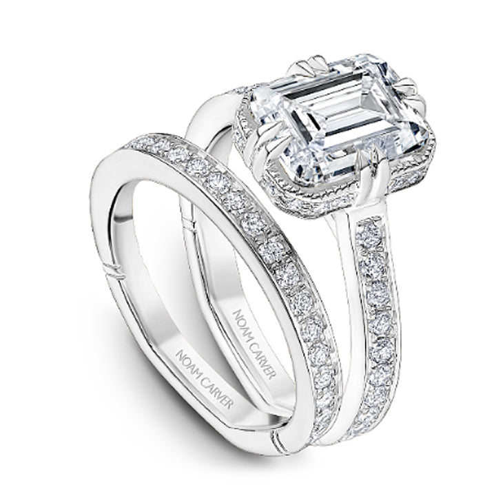 Noam Carver 18K White Gold Emerald Cut Diamond Engagement Ring Semi-Mounting -  A004-01WS-FCYA