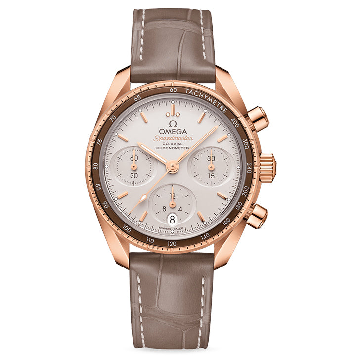 Omega Speedmaster 38 Co-Axial Chronometer Chronograph Sedna Gold on Leather Strap - 324.63.38.50.02.003
