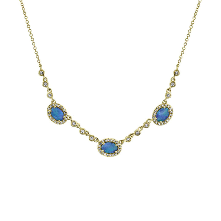 14K Yellow Gold Diamond & Opal Necklace - SC55020759