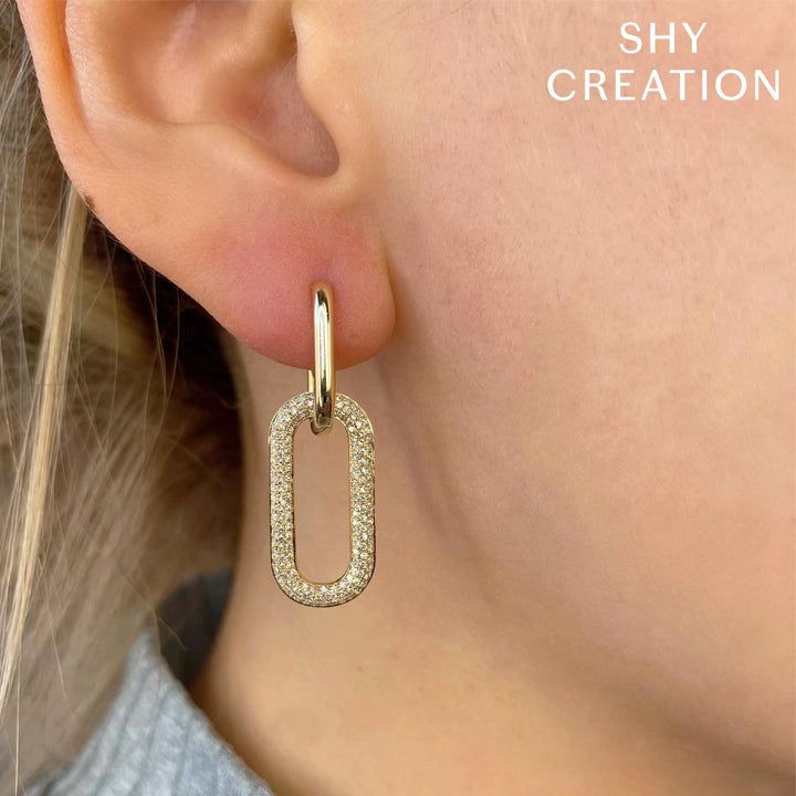 14K Yellow Gold 0.71ctw Diamond Pave Paperclip Earrings - SC55023209