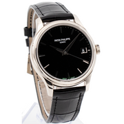 The Calatrava features a 39mm 18k white gold case which protects Pateks caliber 324SC. The movement can be seen through the sapphire crystal on the back of the watch which is protected by an invisibly-hinged dust cover. Its presented on a beautiful black alligator strap which complements the matching dial. The watch is in excellent condition and comes with box & papers. Please let us know if you have any questions about amazing Patek timepiece.This piece was sold in March 2019. If you are lookin
