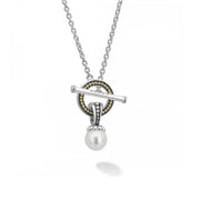 Freshwater cultured pearl toggle pendant necklace. The pearl pendant is removable for added versatility. Finished with 18K gold and sterling silver toggle clasp.- Sterling Silver & 18K Gold- Toggle Clasp- Dimensions 30mm x 15mm- Length 18 Inches- STYLE #: 04-81136-M18