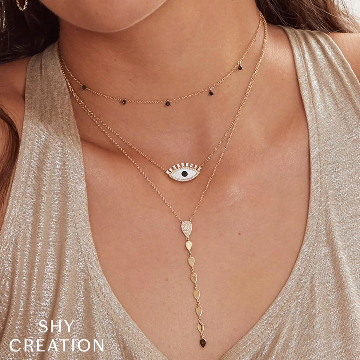 14k Yellow Gold Pear Diamond Lariat Necklace- SC55007279