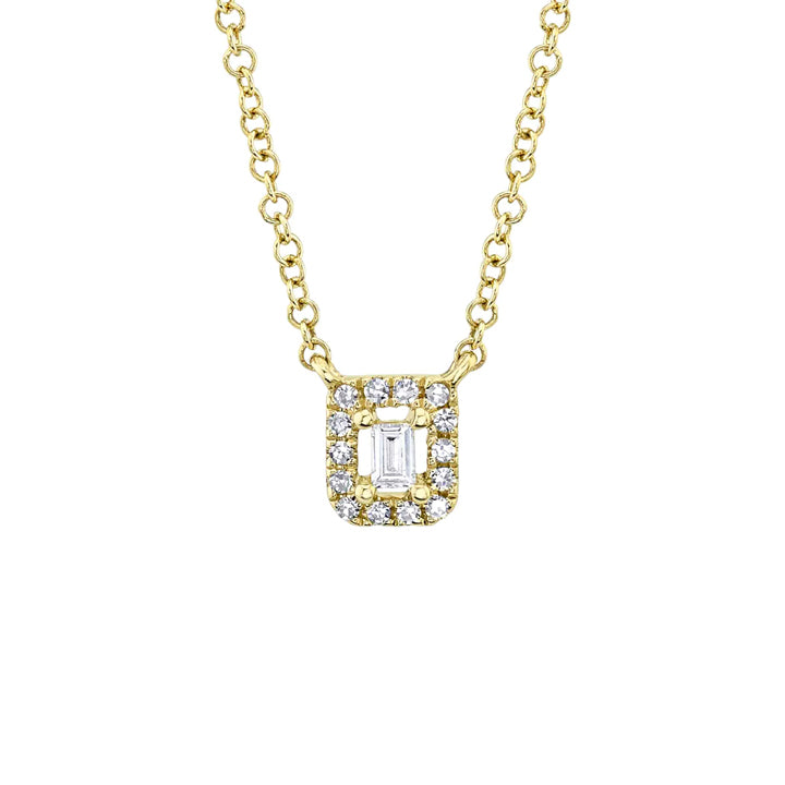 14K White Gold Diamond Baguette Halo Necklace - SC55012157