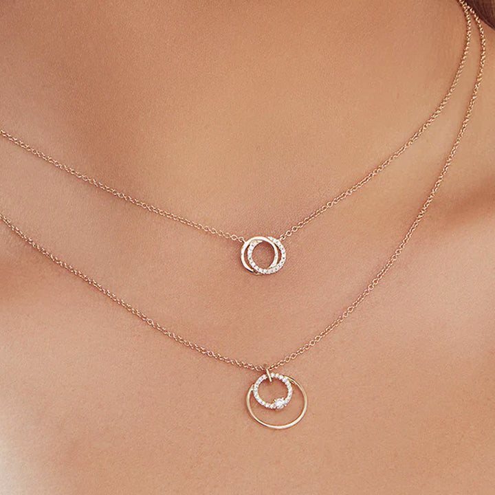 14K White Gold Diamond Love Knot Circle Necklace - SC55009637