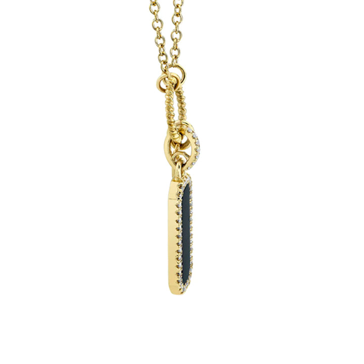 14k Yellow Gold Diamond & Black Onyx Dog Tag Necklace - SC55024173