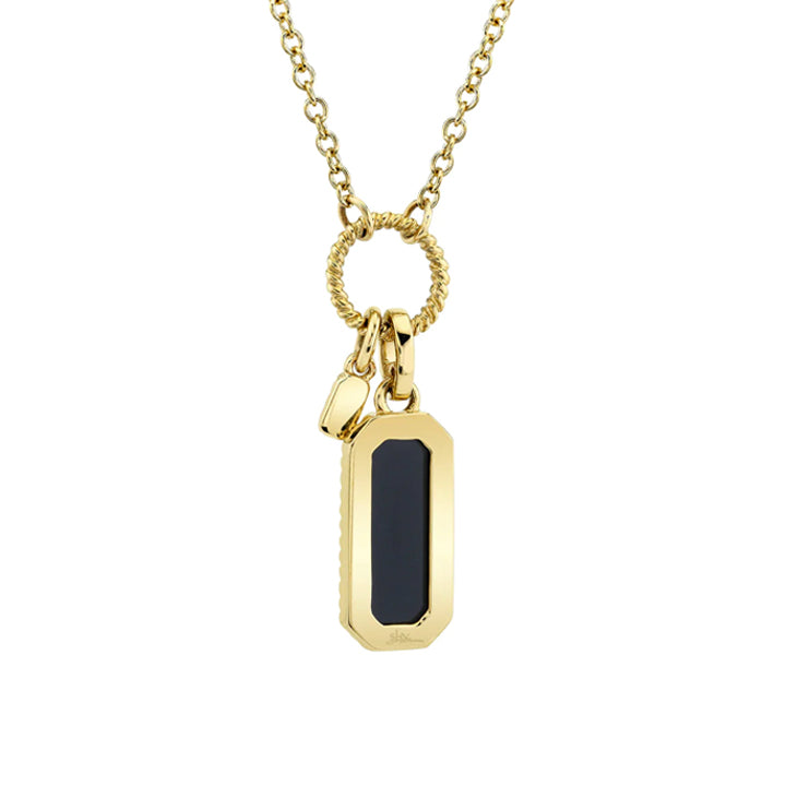 14k Yellow Gold Diamond & Black Onyx Dog Tag Necklace - SC55024173