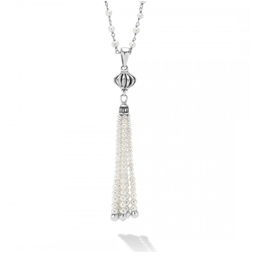 A best-selling LAGOS design. This tassel pendant and pearl necklace are the ideal pair. Great for layering or worn in a single strand.- Sterling Silver- Lobster Clasp- Dimensions 90mm x 12mm- Length 36 Inches- STYLE #: 07-80531-M36
