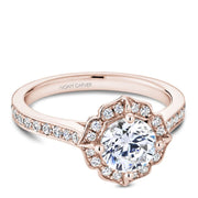 Rose gold floral inspired engagement ring with 36 round diamonds