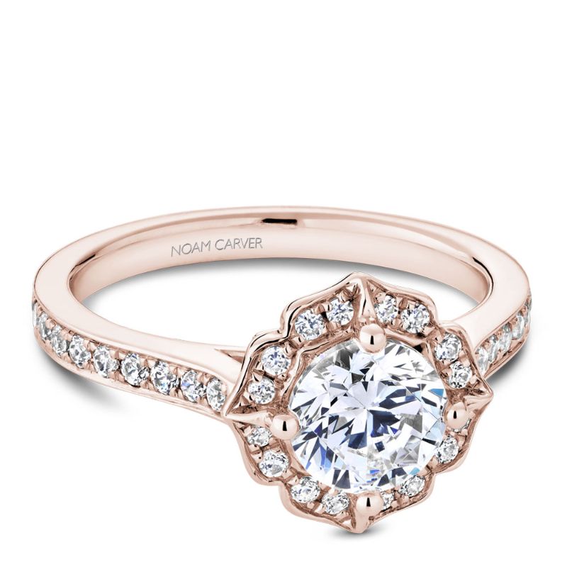 Rose gold floral inspired engagement ring with 36 round diamonds