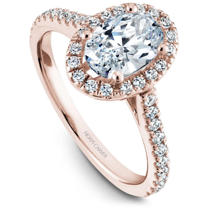 Noam Carver 18K Rose Gold Oval Diamond Halo Engagement Ring Semi-Mounting -  R050-02RA