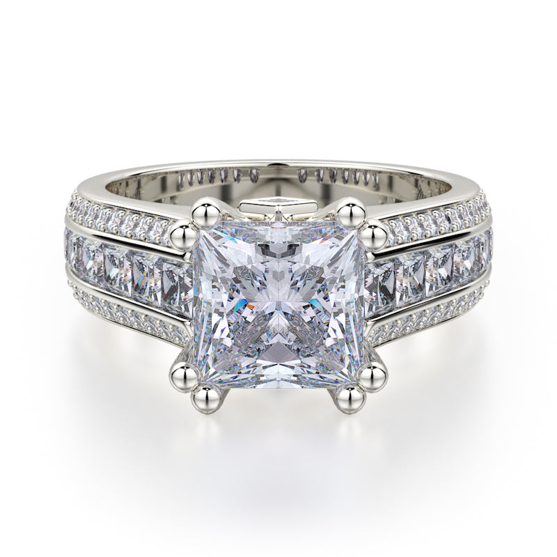 Michael M 18K White Gold 1.58ctw Princess Cut Diamond Channel Set Engagement Ring Semi-Mounting- R401-2