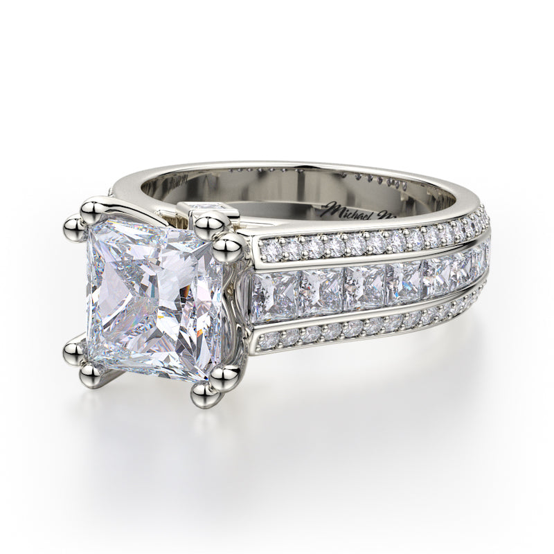 Michael M 18K White Gold 1.58ctw Princess Cut Diamond Channel Set Engagement Ring Semi-Mounting- R401-2