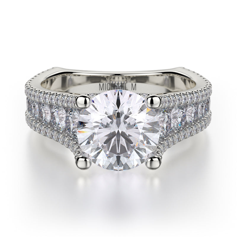 Michael M 18K White Gold 1.53ctw Diamond Three Row Euro Shank Engagement Ring Semi-Mounting- R480-2