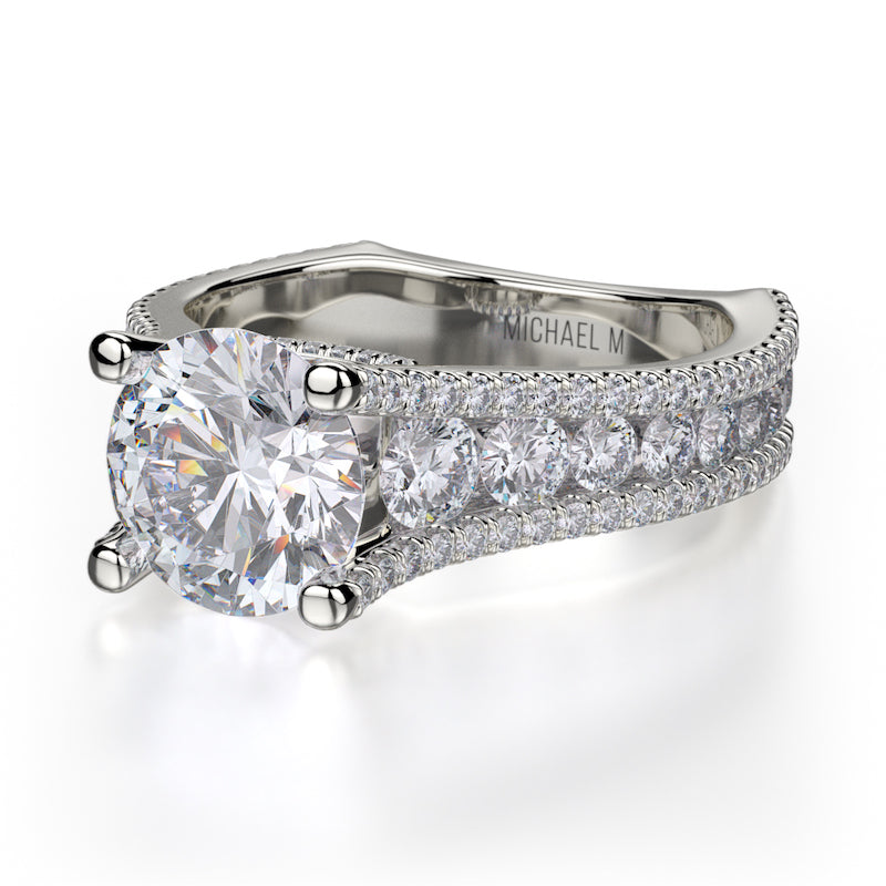 Michael M 18K Gold 1.53ctw Diamond Three Row Euro Shank Engagement Ring Semi-Mounting- R480-2