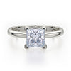 This immaculate Michael M engagement ring is displayed with a stunning princess shaped center diamond (not included at time of purchase), and can fit an array of diamonds ranging in size from 0.90 carats to 1.10 carats.