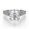 This immaculate Michael M engagement ring is displayed with a stunning round shaped center diamond (not included at time of purchase), and can fit an array of diamonds ranging in size from 1.85 carats to 2.10 carats.