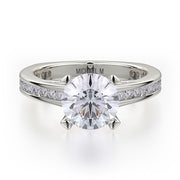 This immaculate Michael M engagement ring is displayed with a stunning round shaped center diamond (not included at time of purchase), and can fit an array of diamonds ranging in size from 1.40 carats to 1.60 carats.