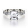 This immaculate Michael M engagement ring is displayed with a stunning round shaped center diamond (not included at time of purchase), and can fit an array of diamonds ranging in size from 0.90 carats to 1.10 carats.