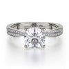 This immaculate Michael M engagement ring is displayed with a stunning round shaped center diamond (not included at time of purchase), and can fit an array of diamonds ranging in size from 0.90 carats to 1.10 carats.