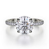 This immaculate Michael M engagement ring is displayed with a stunning round shaped center diamond (not included at time of purchase), and can fit an array of diamonds ranging in size from 1.85 carats to 2.10 carats.