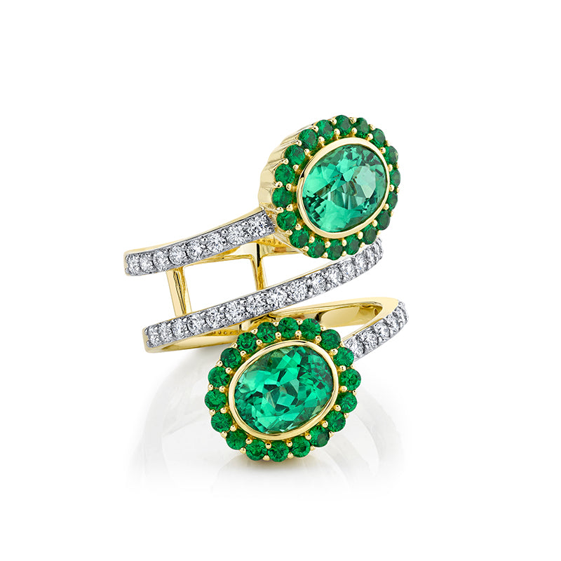 Sloane Street 18k Yellow Gold Green Tourmaline Wrap Ring with Tsavorite & Diamonds- SS-R296T-GT-TS-WDCB-Y-7