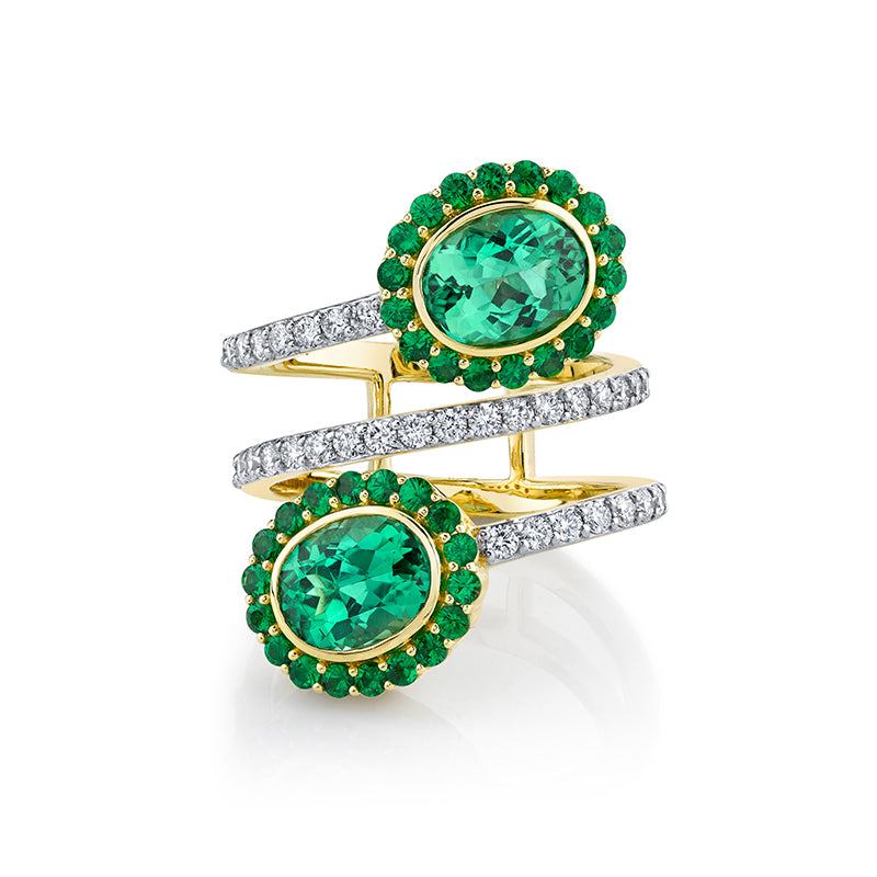 Sloane Street 18k Yellow Gold Green Tourmaline Wrap Ring with Tsavorite & Diamonds- SS-R296T-GT-TS-WDCB-Y-7