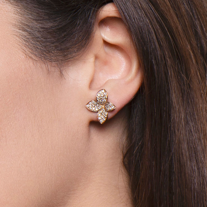 Pasquale Bruni 18K Rose Gold Petit Garden Small Diamond Flower Earrings - 15371R