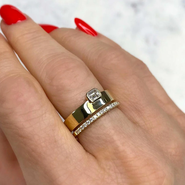 14K Yellow Gold 0.39ct Diamond Emerald Wide Band - SC22008536