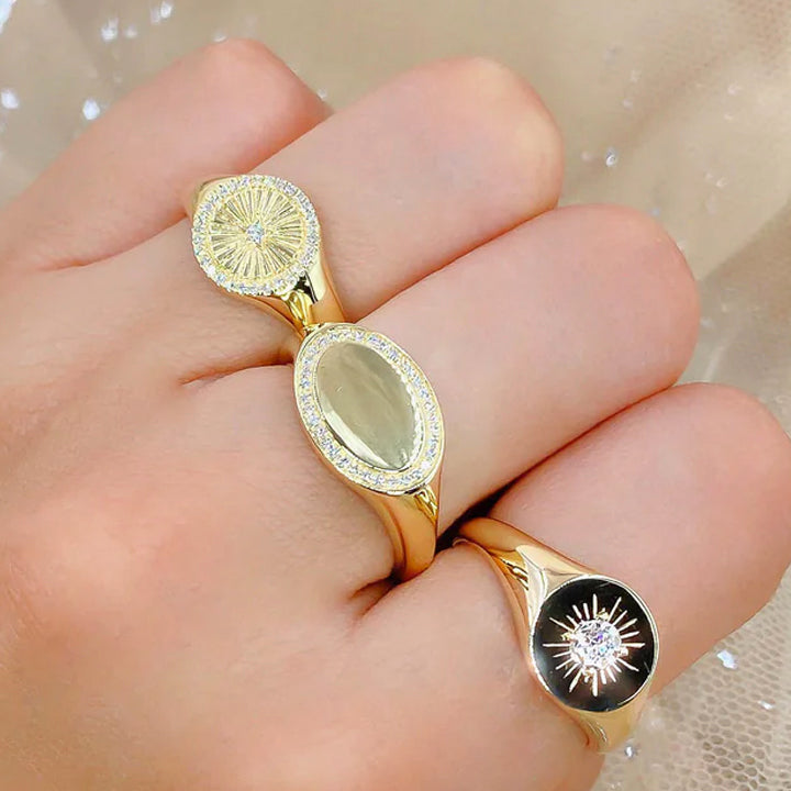 14K Yellow Gold Diamond Signet Ring - SC55021765