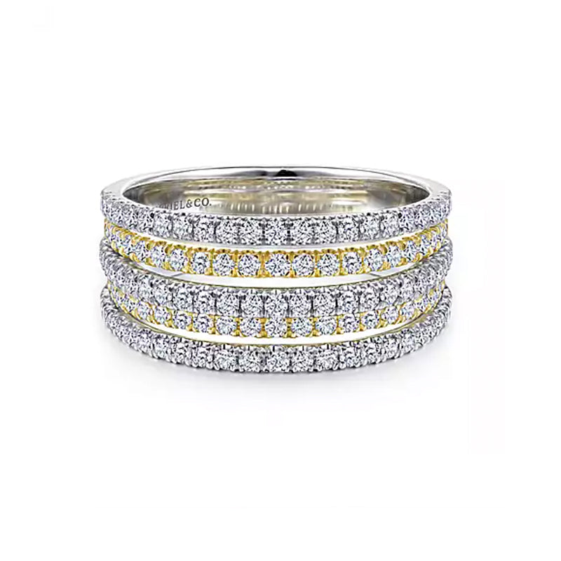 Gabriel & Co 14K Yellow & White Gold Five Row Diamond Ring- LR50892M45JJ