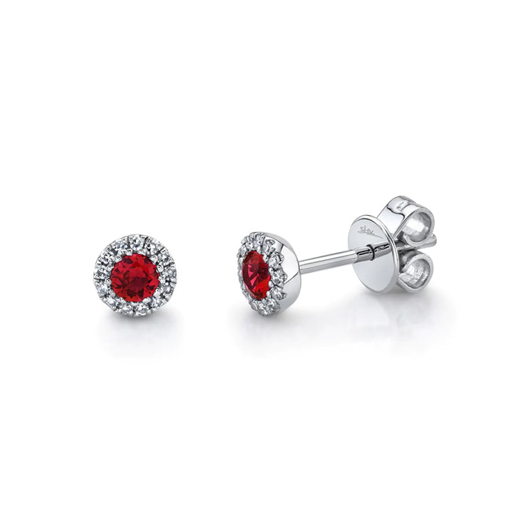 14K White Gold Diamond & Ruby Stud Earrings - SC55002759