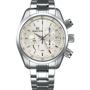 The first ever Grand Seiko chronograph, this model is powered by a Grand Seiko's unique Spring Drive caliber, which combines the motive force of a mainspring with the high precision of a quartz watch. The Spring Drive mechanism allows the watch to maintain precise timekeeping while also incorporating accurate chronograph capabilities, all with a maximum 72-hour (3-day) power reserve. Grand Seikos original glide motion is also featured in the chronographs blue steel second hand. The chronograph u