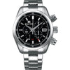 The first ever Grand Seiko chronograph, this model is powered by a Grand Seiko's unique Spring Drive caliber, which combines the motive force of a mainspring with the high precision of a quartz watch. The Spring Drive mechanism allows the watch to maintain precise timekeeping while also incorporating accurate chronograph capabilities, all with a maximum 72-hour (3-day) power reserve. Grand Seikos original glide motion is also featured in the chronographs blue steel second hand. The chronograph u