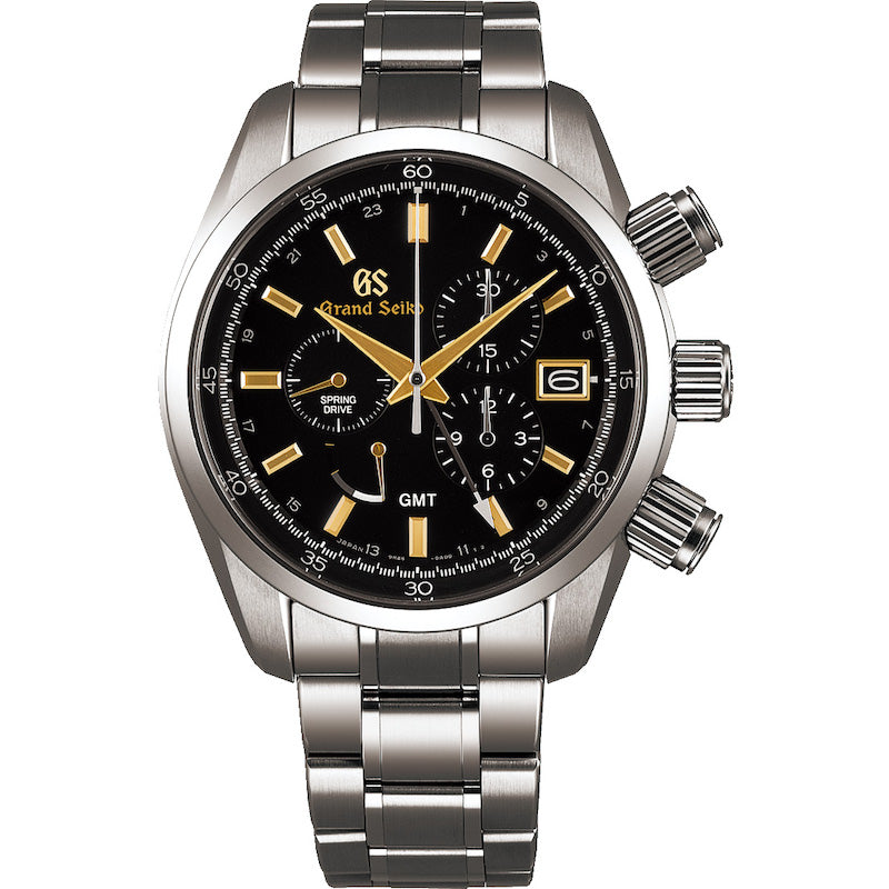 The deep black of the watch face contrasts with the gold of the hands and indices, giving this Spring Drive chronograph an alluringly mature gloss. The case and band are made with High-intensity titanium, providing a scratch and corrosion resistant finish with a 137g weight reduction, making it 30% lighter than stainless steel and a pleasure to wear. At its core, the watch is powered by a Grand Seiko's unique Spring Drive caliber, which combines the motive force of a mainspring with the high pre