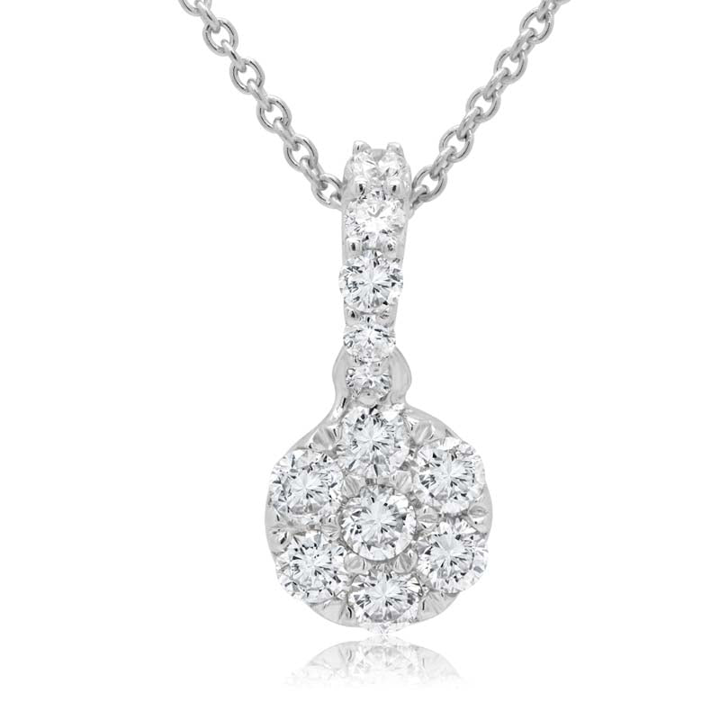Every woman needs a classic diamond pendant! This 14k white gold pendant is made up of a cluster of diamonds to create a bigger look. 
