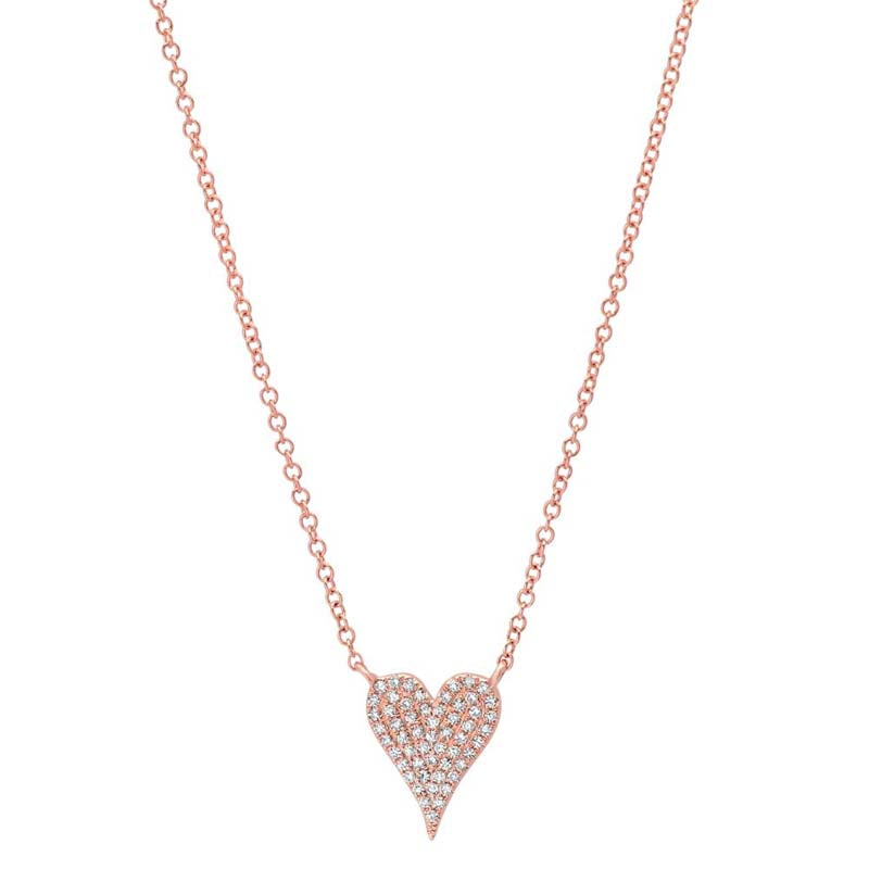 0.11CT 14K R/G DIAMOND PAVE HEART NECKLACE